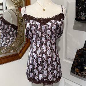VTG Y2K 52 Weekends Dark Brown, Pink & Teal Lace Trim Paisley Sequin Cami Top 1X